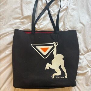 Prada Black Tote with White and Orange Graphic